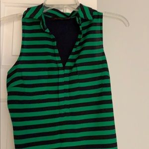 Green and blue sleeveless blouse